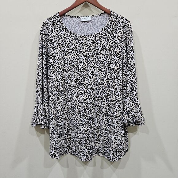 Carmen Marc Valvo Tops - Carmen Marc Valvo Womens Leopard Print Top Plus Size Bell Sleeves Artsy Office